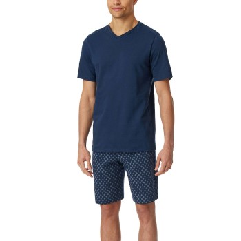 Schiesser Casual Essentials Short Pyjama V-neck Mørkblå bomuld 3XL Herre