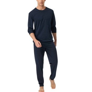 Schiesser Comfort Essentials Long Plus Pyjamas Mørkblå bomuld 6XL Herre