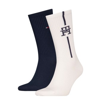 Tommy Hilfiger Legwear Tommy Hilfiger Strømper 2P Monogram Sock Hvid/Marine Str 43/46 Herre