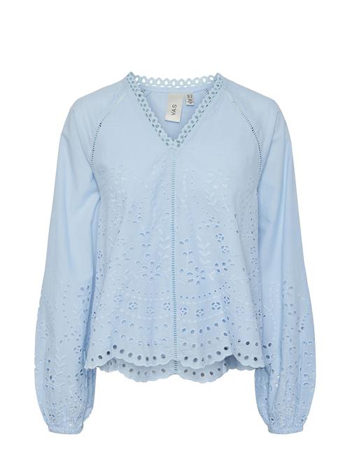 Se Yasluma Ls V-Neck Top S. Noos YAS Blue ved Booztlet