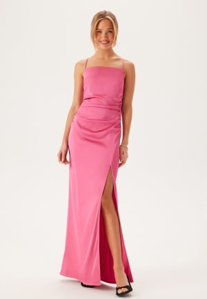 Bubbleroom Occasion Tie Back Satin Gown Pink 46