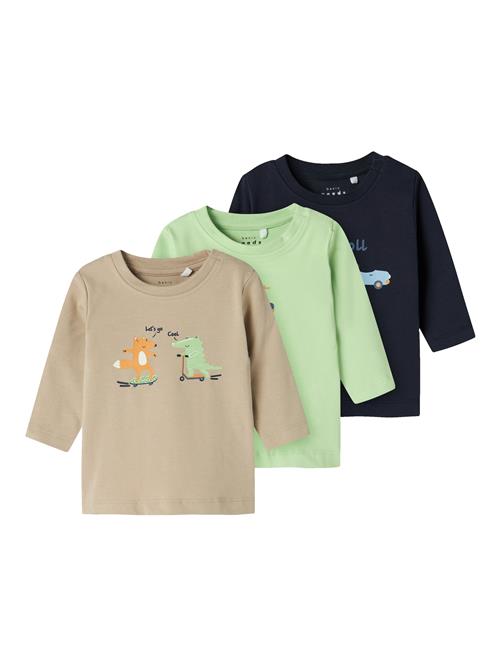 NAME IT Shirts 'NBMVACION'  mørkebeige / marin / lime / orange