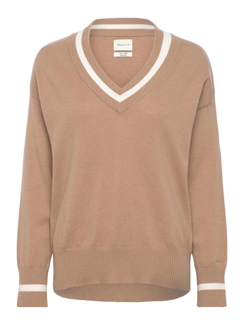 GANT Superfine Lambswool Cont V-Neck GANT Beige