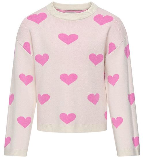 Kids Only Bluse - Strik - KogMontana - Birch/Heart Fuchsia Pink