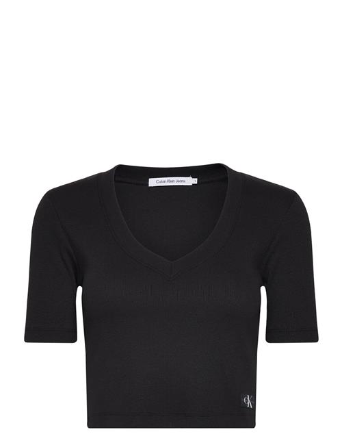 Woven Label Rib V-Neck Tee Calvin Klein Jeans Black