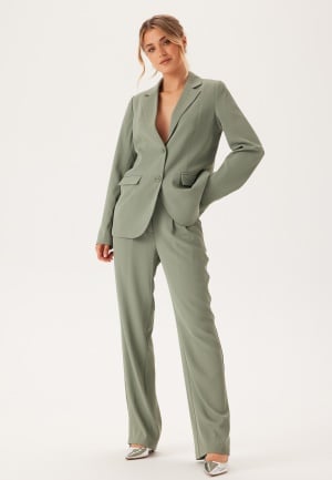 BUBBLEROOM Straight Leg Pleated Suit Pants  Dusty green 36