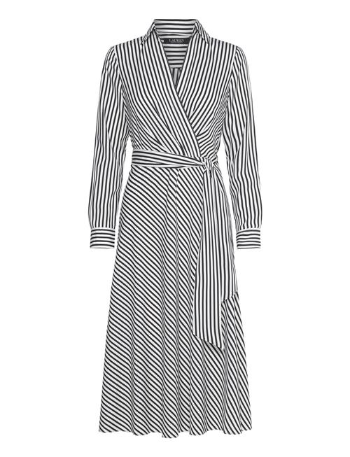 Lauren Ralph Lauren Striped Surplice Crepe Midi Dress Lauren Ralph Lauren Black