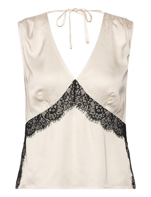 French Connection Ennis Satin Lace Top French Connection Cream