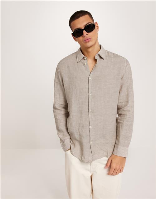 Selected Homme Slhregkylian-Linen Shirt Ls Classic Blå skjortor Beige