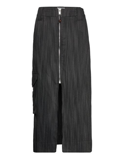 Ganni Drapey Stripe Suiting Maxi Skirt Ganni Black