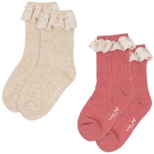 Konges Sløjd 2-Pack Pointelle-strømper Pink Mix | Lyserød | 17-18 EU