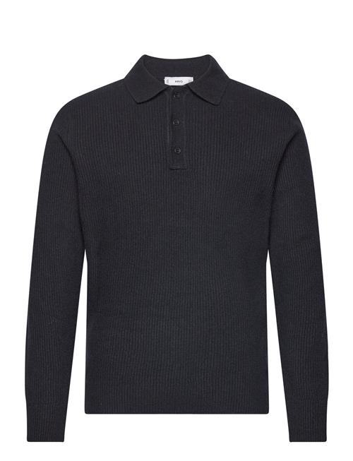 Mango Ribbed Knit Polo Shirt Mango Navy