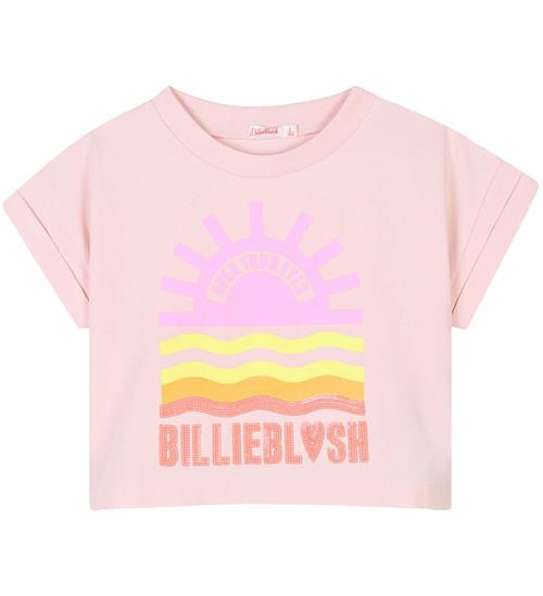 Billieblush T-shirt - Cropped - Rosa m. Print/Pailletter