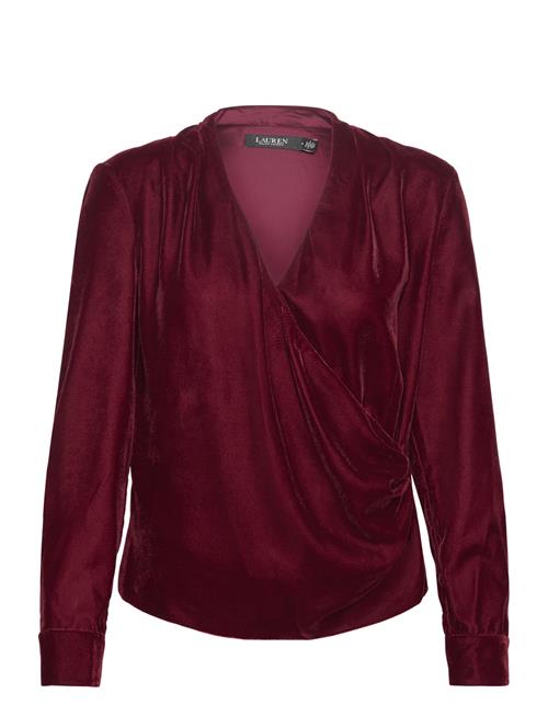 Lauren Ralph Lauren Pleated Velvet Surplice Blouse Lauren Ralph Lauren Red