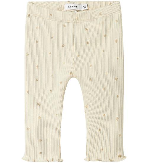 Name It Leggings - Rib - NbfRoyanna - Summer Sand m. Stjerner