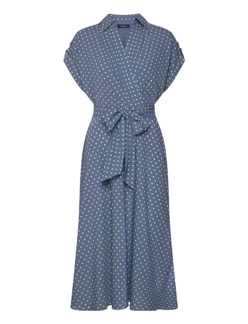 Lauren Ralph Lauren Polka-Dot Belted Crepe Dress Lauren Ralph Lauren Blue