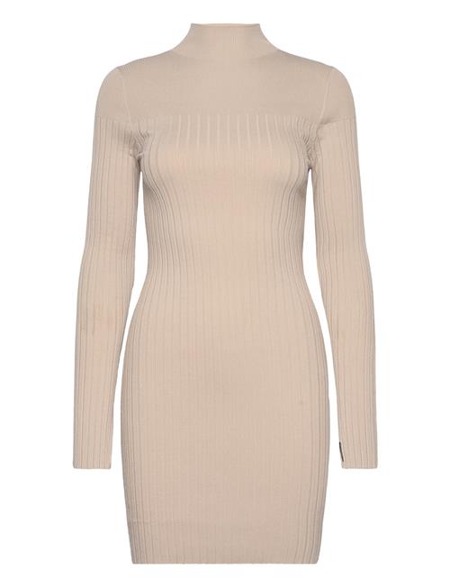 Calvin Klein Iconic Rib Mini Knit Dress Ls Calvin Klein Beige