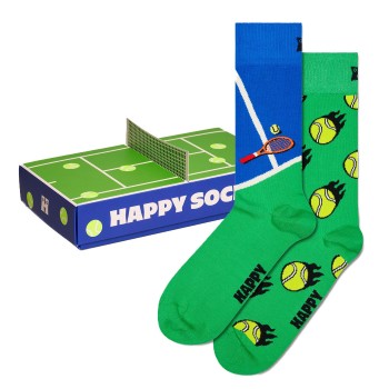 Happy socks Strømper 2P Tennis Supreme Court Gift Set Blå/Grøn bomuld Str 36/40