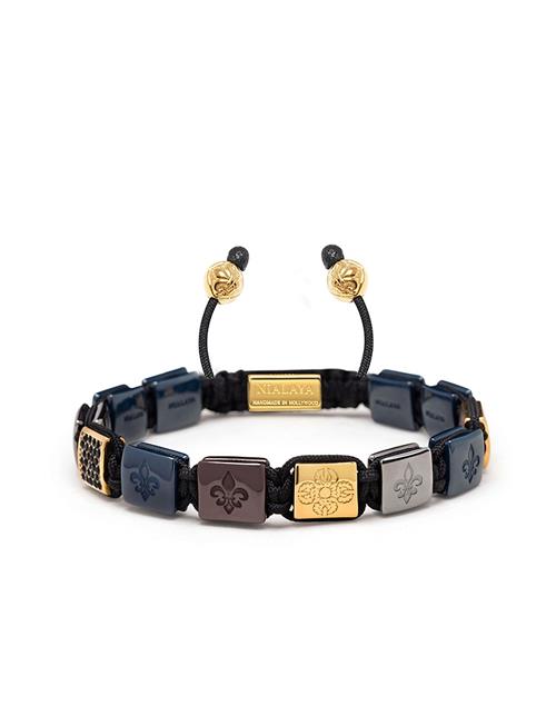 Nialaya Men's Ceramic Flatbead Bracelet In Black, Blue, Red And Gold Nialaya Patterned