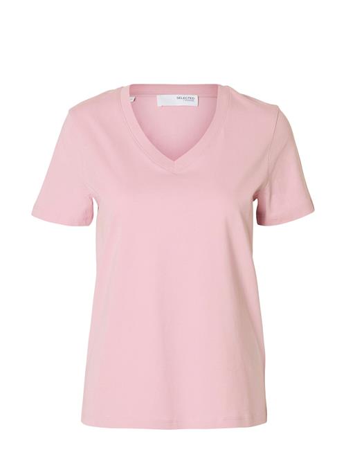 Selected Femme Slfessential Ss V-Neck Tee Noos Selected Femme Pink