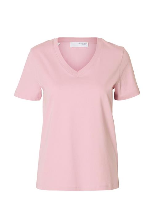 Slfmyessential Ss V-Neck Tee Noos Selected Pink