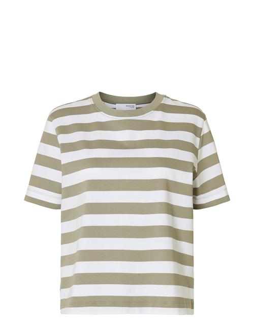 Slfessential Ss Striped Boxy Tee Selected Khaki