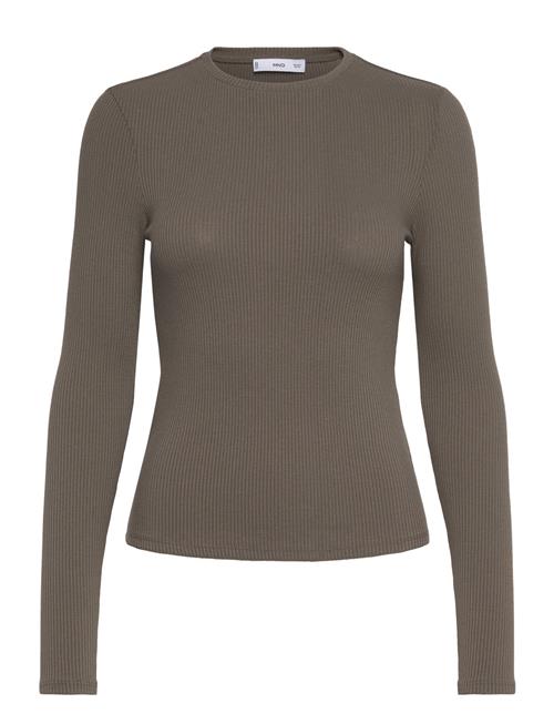 Mango Ribbed Long-Sleeved T-Shirt Mango Khaki