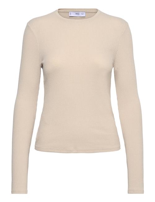 Mango Ribbed Knit T-Shirt Mango Beige