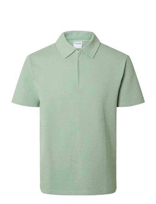 Slhsander Seersucker Zip Ss Polo Selected Green