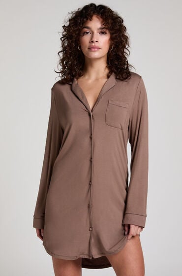 Hunkemöller Langærmet jerseyskjortekjole Essential Brown