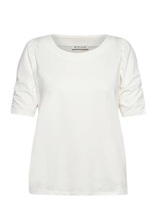 Tom Tailor T-Shirt Gathered Sleeve Tom Tailor White