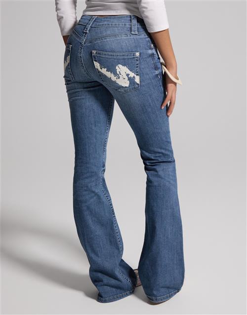 Nelly - Blå - Low Waist Bootcut Print Jeans