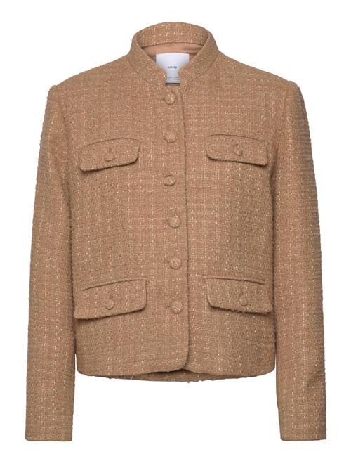 Tweed Jacket With Striped Collar Mango Brown