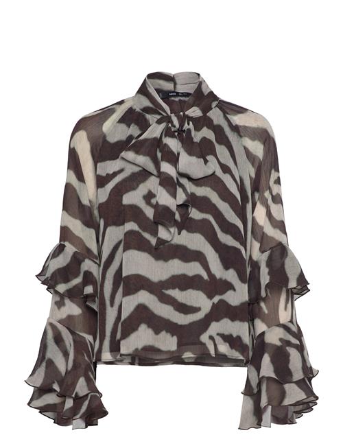 Mango Printed Blouse With Flared Sleeves Mango Brown