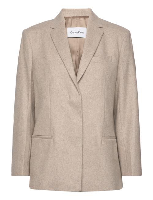 Calvin Klein Flannel Wool Tailored Blazer Calvin Klein Beige