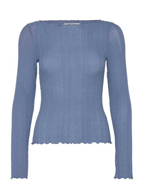 Ribbed Long Sleeve Lettuce Hem Top Monki Blue