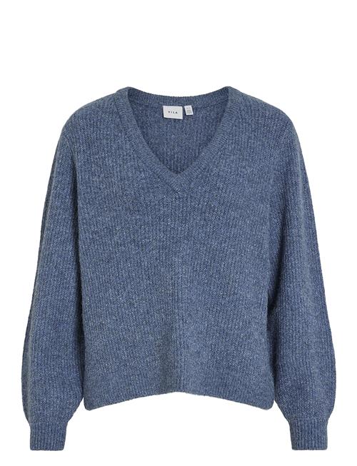 Vibeluna V-Neck Rev L/S Knit Top - Noos Vila Blue