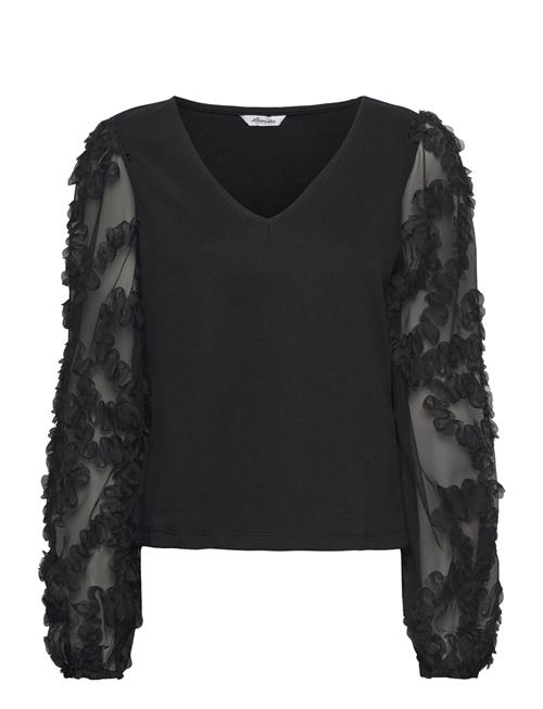 Bubbleroom 3D Floral Sleeve V-Neck Top Bubbleroom Black