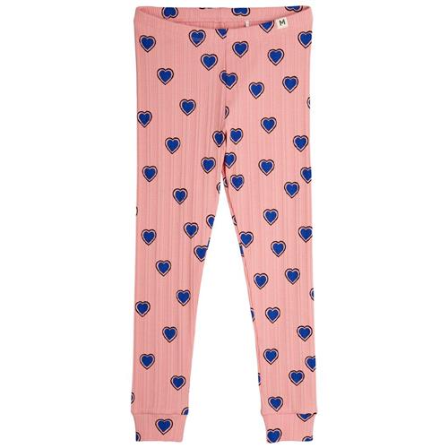Mini Rodini GOTS Outlined Hearts Aop Leggings Pink 140/146 cm  Lyserød  140/146 cm  Unisex