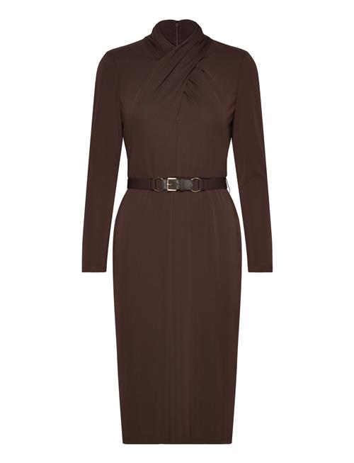 Belted Mockneck Jersey Dress Lauren Ralph Lauren Brown