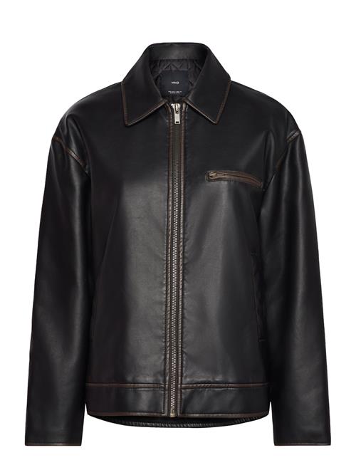 Mango Worn Leather Effect Jacket Mango Brown