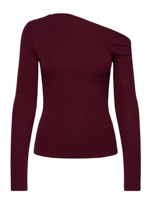 Se Draped Asymmetrical T-Shirt Mango Burgundy ved Booztlet