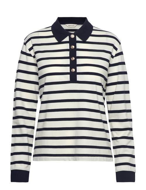 GANT Breton Stripe Ls Pique Polo GANT Cream