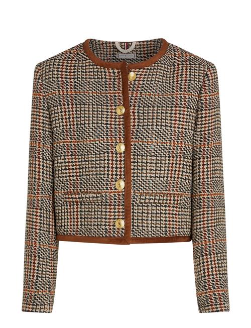 Se Tweed Wool Mix Check Crew Jacket Tommy Hilfiger Brown ved Booztlet