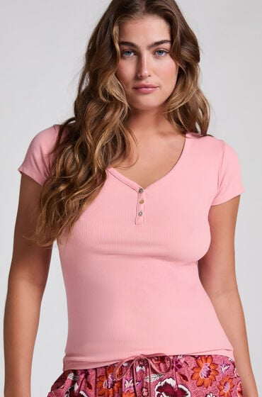 Hunkemöller Henley kortærmet pyjamasoverdel pink