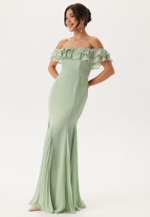 Goddiva Frilly Chiffon Off Shoulder Ma Sage Green XXL (UK18)