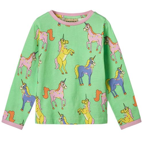 Småfolk Long Sleeved Top With Unicorns Minty Green Tea Unicorns Langærmet T-shirt Minty Green Tea | Grønn | 3-4 years