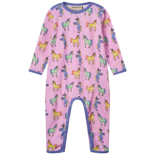 Småfolk Long Sleeved Baby Suit With Unicorns Pink Lavender Unicorns Langærmet Onesie Pink Lavender | Lyserød | 92 cm