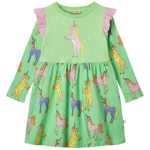 Småfolk Dress With Unicorns Minty Green Tea Unicorns Langærmet Kjole Minty Green Tea | Grønn | 1-2 years