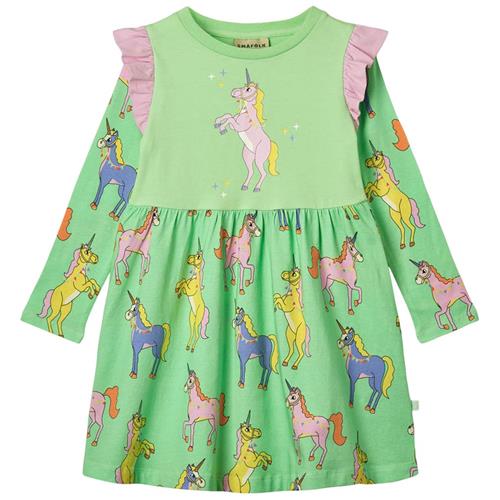 Småfolk Unicorns Langærmet Kjole Minty Green Tea 1-2 Y  Grøn  1-2 år  kvinde